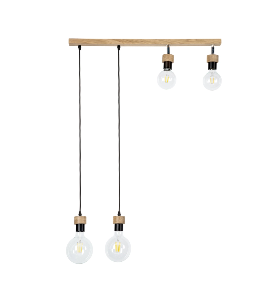 Lampadario 4 luci "clartina" metallo e legno, e27